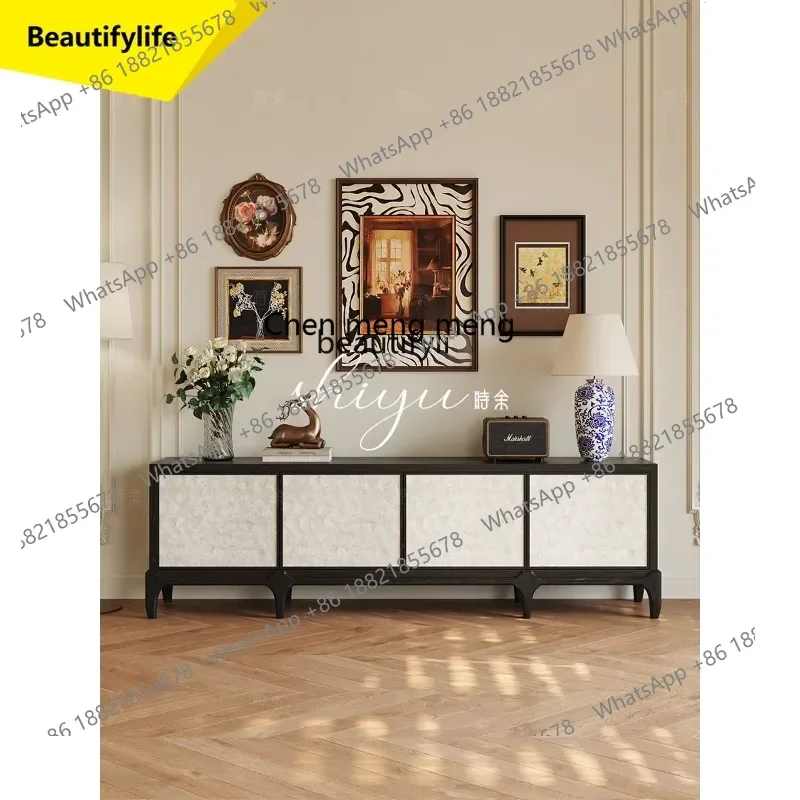 

E153 TV Cabinet French Vintage Style All Solid Wood Set High-end American Retro Simple Coffee Table Combination
