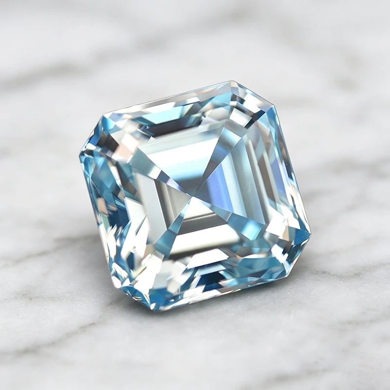 Moissanit-Stein im Asscher-Schliff, Eisblau, Edelstein für DIY-Ringe, Halsketten, Ohrringe, besteht den Diamanttest mit Zertifikat. – Detail 3