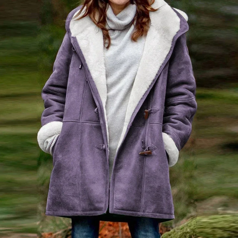 2023 Cappotto invernale da donna vintage Giacche con bottoni caldi Giacca lunga con cappuccio in pile spesso con tasca Capispalla da donna Trench superiore allentato