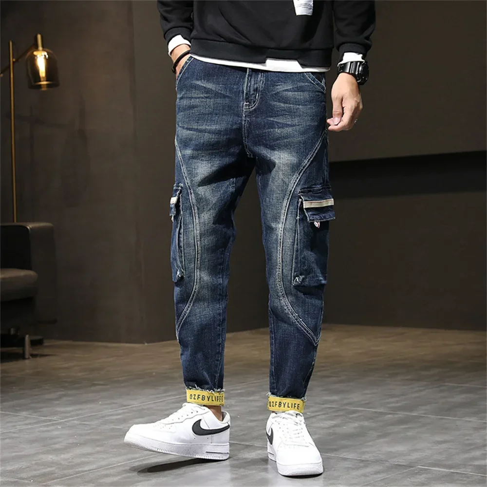 2024 Men Cargo Jeans Tactical Long Trousers Casual Motorcycle Denim Biker Jeans Stretch Multi Pockets Pants