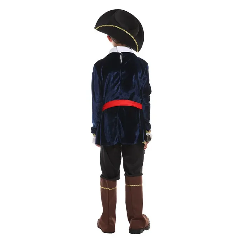 Kids Child One Eye Deluxe Pirate Captain Hook Buccaneer Costumes for Boys Halloween Carnival Masquerade Mardi Gras Party Outfit