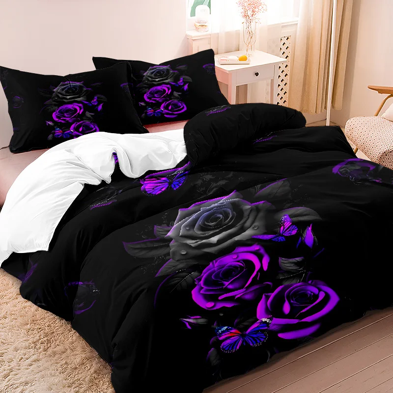 

3pcs Duvet Cover Set 1pc Duvet Cover 2pcs Pillowcases Without Core Ultra-soft Comfortable Breathable Roses Butterflies