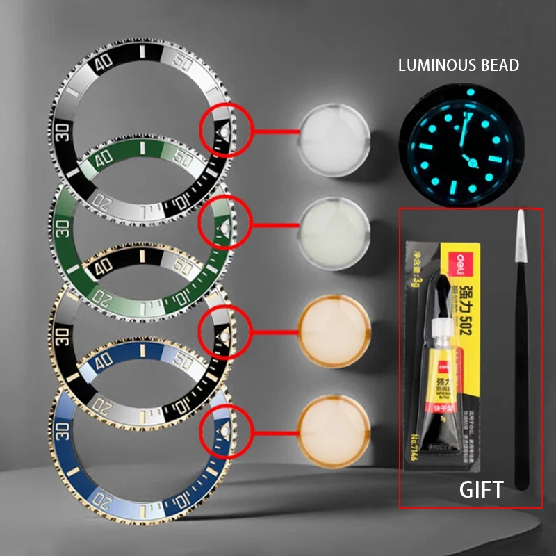 For Rolex Luminous Pearl Big Hole Blue Green Black Water Ghost luminous Bead Ceramic Ring Mouth Luminous Bead Watch Accessories