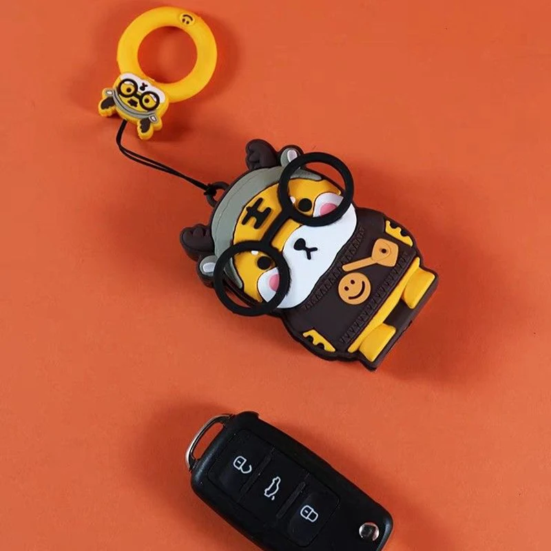 Cartoon Tiger for VW Golf MK6 Polo Tiguan Passat Caddy Jetta Scirocco Bora Beetle Flip Folding Car Key Case Cover Cute Keychain