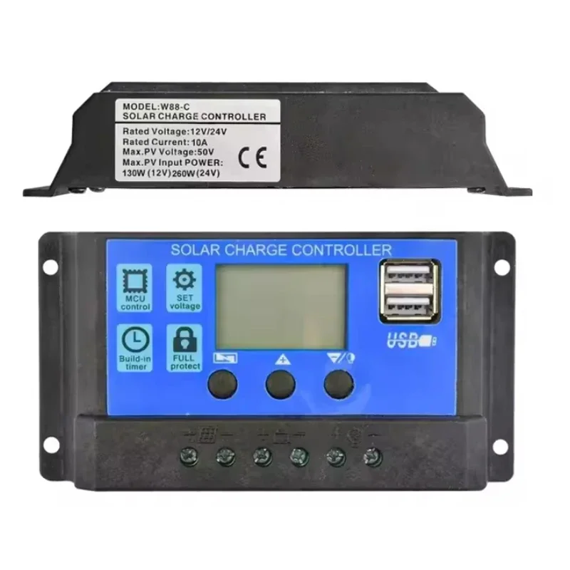 Solar Charge Controller 12V/24V PWM 10A 30A with Adjustable LCD Display Timer Setting