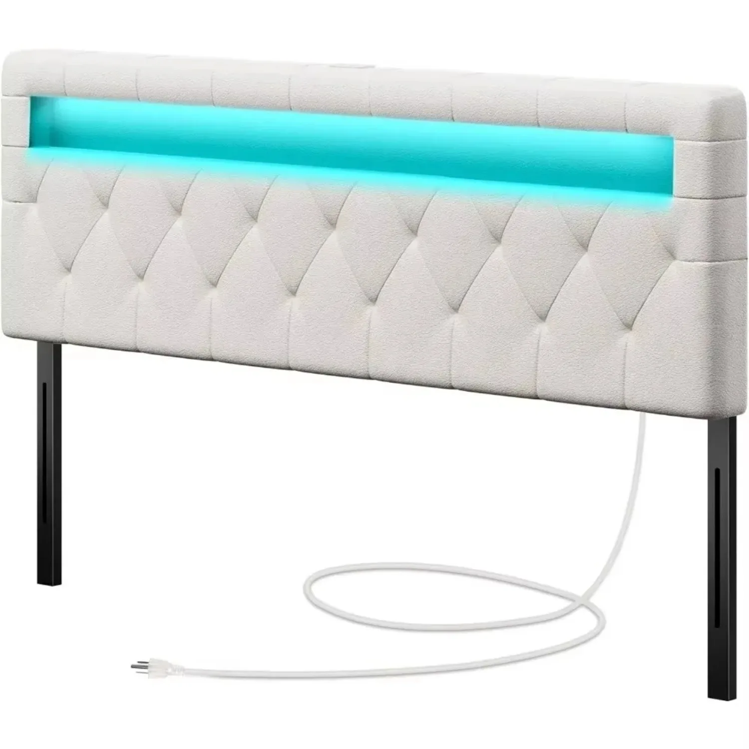 Cabecero para cama de tamaño completo con 60.000 colores de luz LED DIY, poste USB y tipo C, marco de fijación, altura ajustable, completo