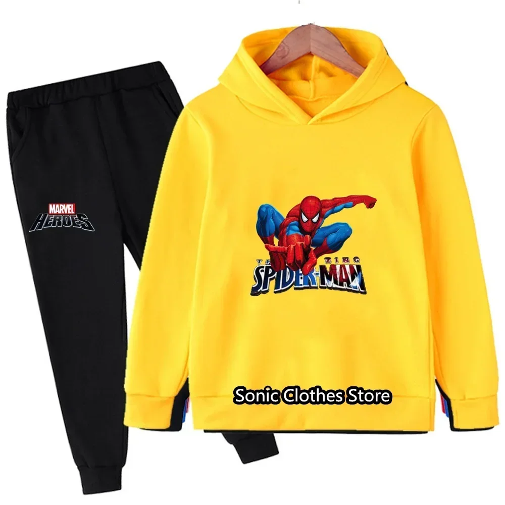 Casual Kids Clothes Spiderman Cartoon Anime Graphic 2 Piece Hoodies Set Clothing Cool Clothing Boys Tracksuit Children