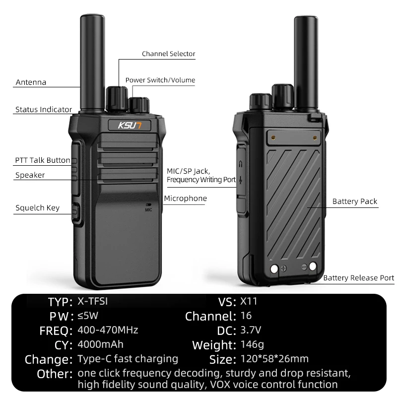 ミニウォーキートーキーx11-2台セット-充電式無線機-急速充電-uhf-ワンクリックペアリング-着脱式アンテナ-超薄型軽量ボディ