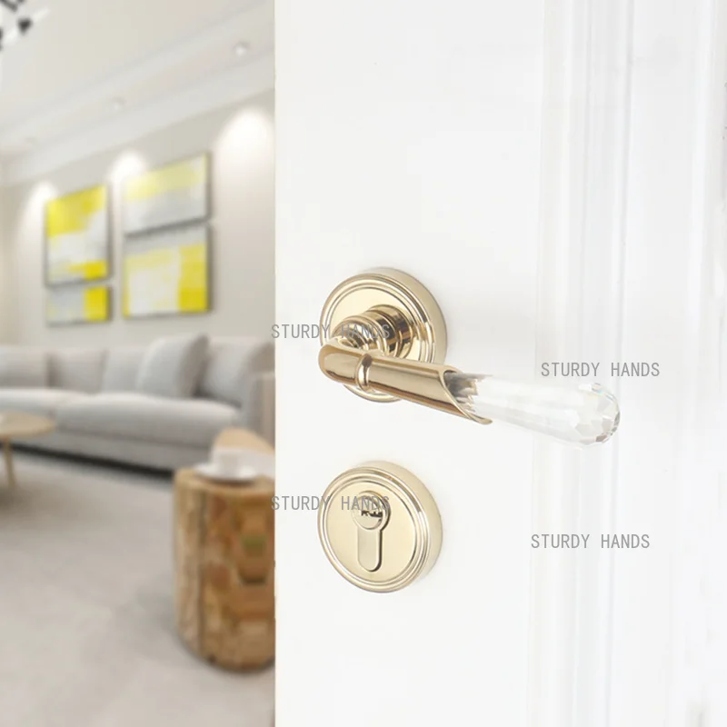 1 set of zinc alloy indoor silent door lock light luxury simple crystal gold bedroom split lock