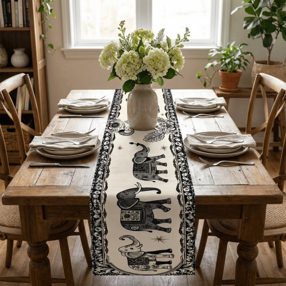 Vintage Flower Printed Table Flag Rectangular Non-slip Dinning Table Runner Stain-resistant Peony Floral