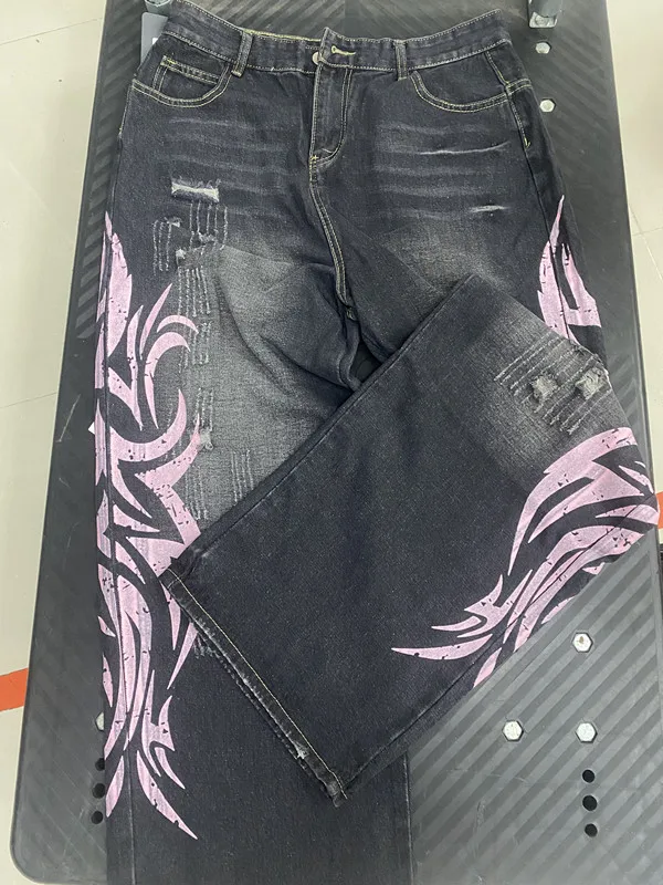 

Джинсы с цветным принтом лезвий, осень Harajuku, 2022, американские контрастные сезонные и зимние новые брюки, готические женские джинсы