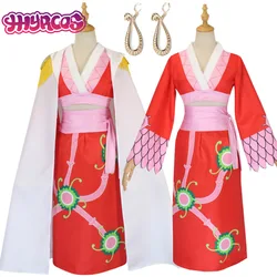 Anime Boa Hancock Cosplay Costumes Sexy Empire Red Kimono Dress Uniform Boa Hancock Earrings Halloween Costumes for Women Men