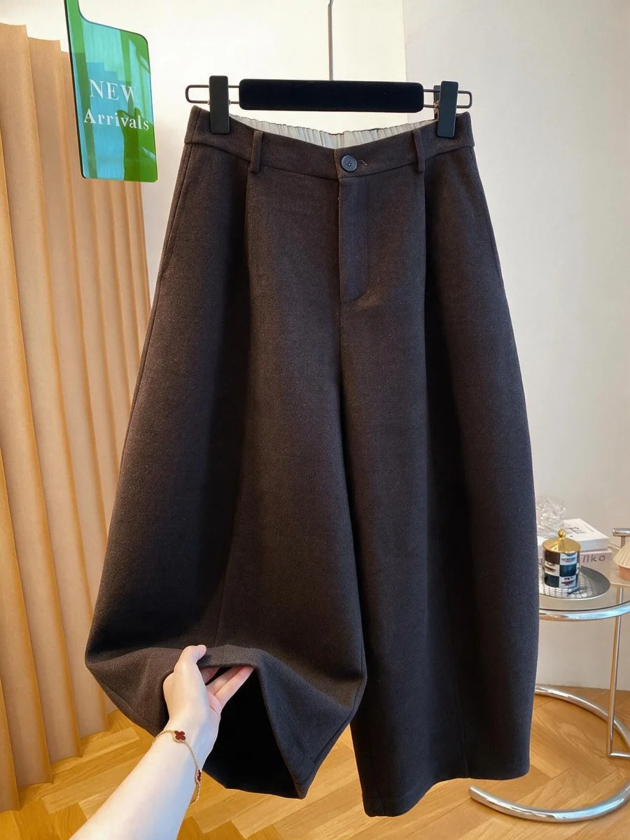 Autumn Winter Casual Trousers Women's Elegant Bow Knife Woolen Suit Pants Quilted Balloon Pants Natural Waist Polyester Fiber