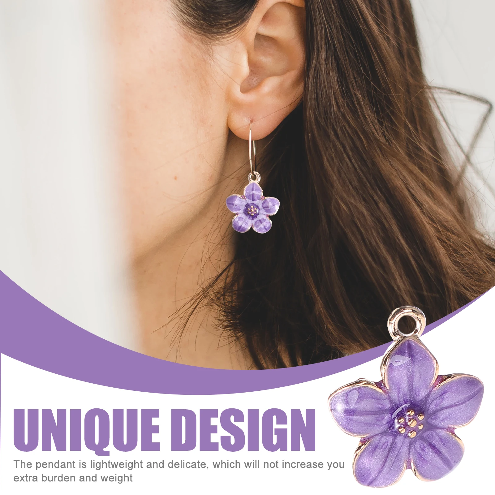 

50pcs Cherry Blossom Pendant DIY Jewelry Alloy Accessories Purple Flower Charms Necklace Craft Supplies Lightweight Gifts