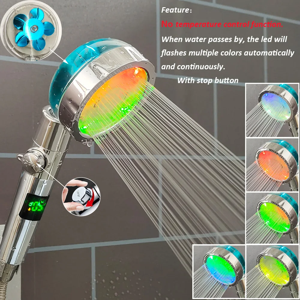 Hochdruck Led Dusche Kopf One Key Stop Taste Digital Display Bildschirm Schwarz Handbrause Temperatur Sensor Dusche Kopf