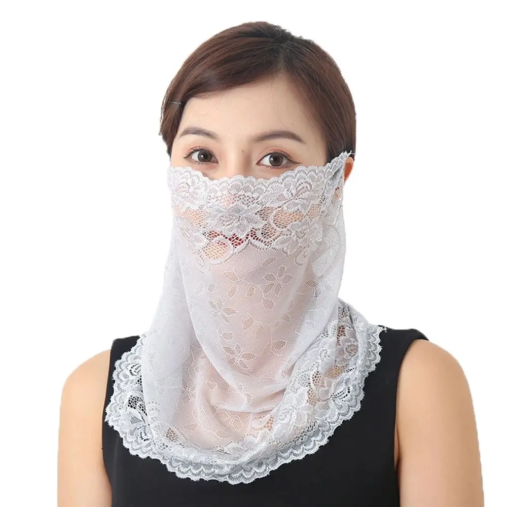 Bib Sunscreen Sun UV Protection Scarf Hiking Outdoor Solid Color Hanging Ear Lace Mask Face Cover Neck Scarf Face Scarves