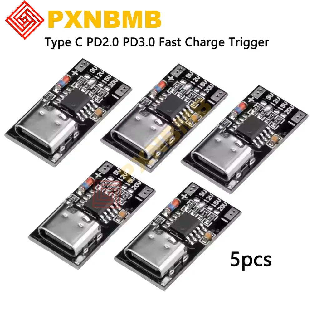 

5pcs/Set Type C PD2.0 PD3.0 Fast Charge Trigger Polling Detector USB Boost Power Supply Change Module Charger Board With Case