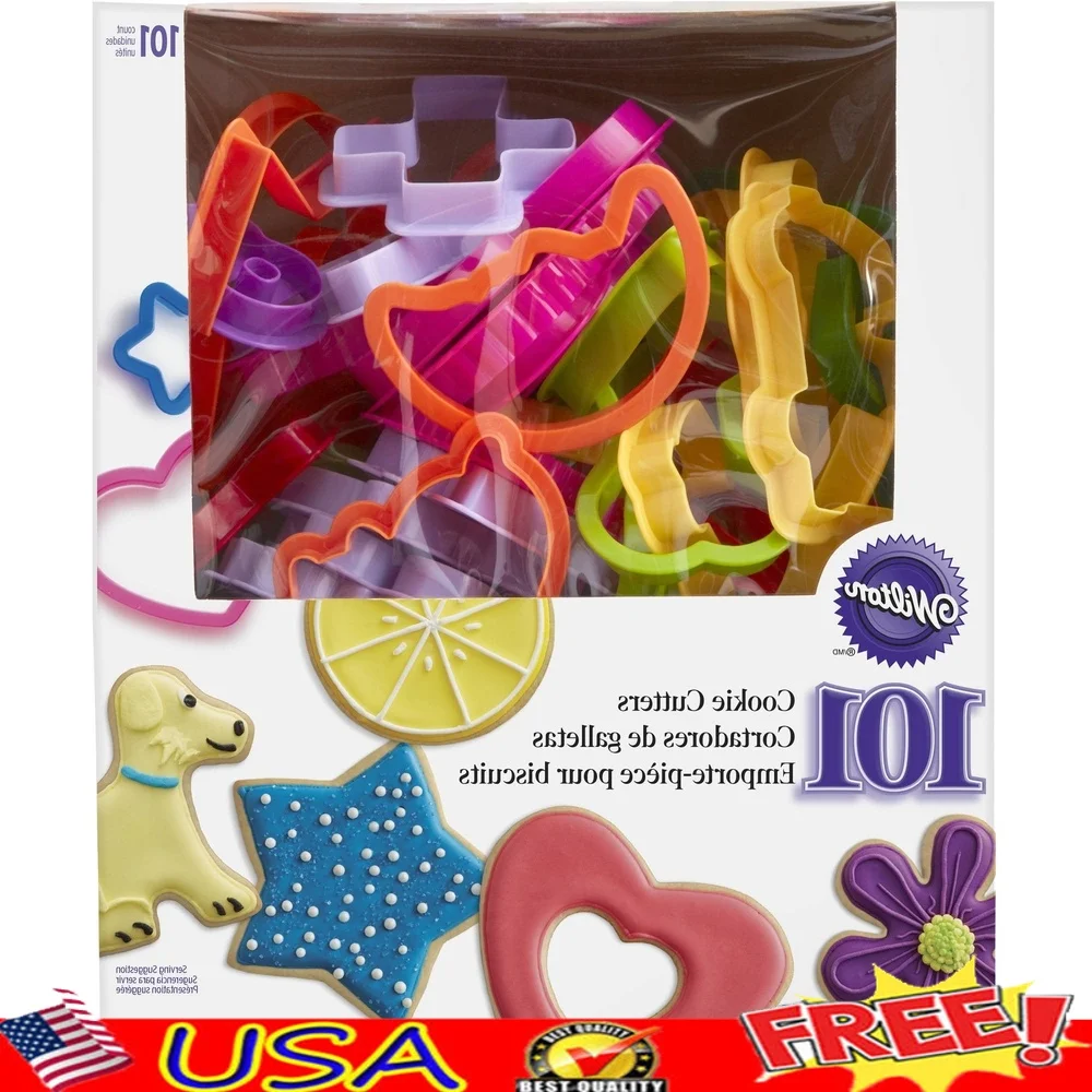 Juego de cortadores de galletas de plástico de 101 piezas, números festivos, letras, formas de animales, decoración para hornear, herramientas de cocina divertidas