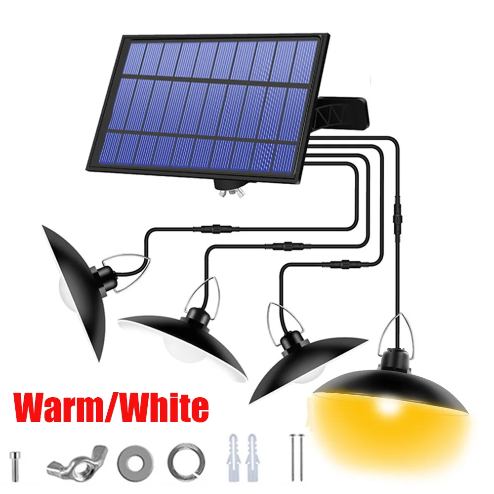 Solar Pendant Light with 4 Head LED Ceiling Hanging Light Outdoor Waterproof LED Solar Lamp Split Lantern for Indoor Yard Garden