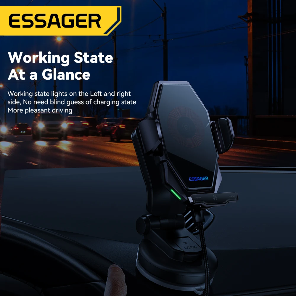 Imagem -03 - Essager 15w Car Wireless Charger 360 Rotatable Phone Holder Fast qi Charger Mobile Mount para Iphone Samsung Xiaomi Fast Charging