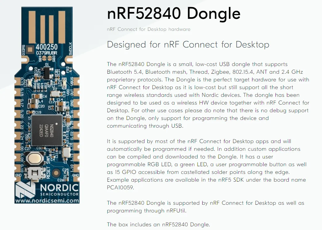 nRF52840 USB-Dongle, kompatibel mit nRF Connect für Desktop, Bluetooth 5.4/Mesh/Thread/Zigbee, nRF52840 DongleDevelopment Board – Detail 1