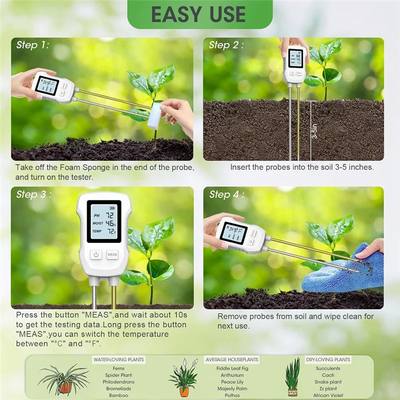 

Sensitive 3 In 1 Soil Moisture Meter, Digital Plant Moisture Meter For Temperature/Soil Moisture/PH Meter, Soil Test Meter