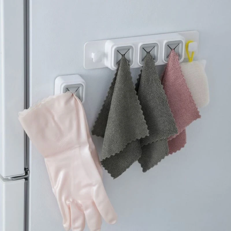 Three-hole Towel Stopper Storage Free Perforated Rag With Two Hooks Kitchen Gadgets Organize Storage Multi-Purpose Hook ABS