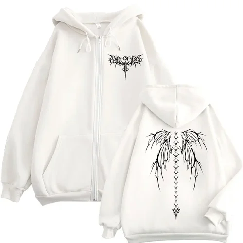 Imagen 2 del producto Otoño e Invierno esqueleto impreso cremallera cálida y de moda Sudadera con capucha a prueba de viento chaqueta suelta casual para hombres uso diario