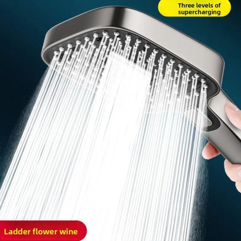 

Shower head with top spray, three levels of pressurized nozzle, handheld simple square large panel showerhead