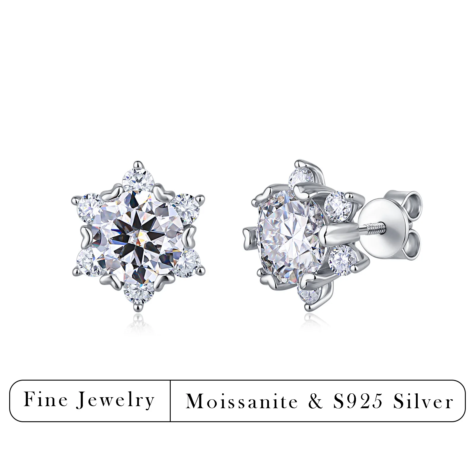 3.37ctw Snowflake Halo Moissanite Studs S925 Sterling Silver Screw Back Earrings Women Elegant Daily Wedding Jewelry
