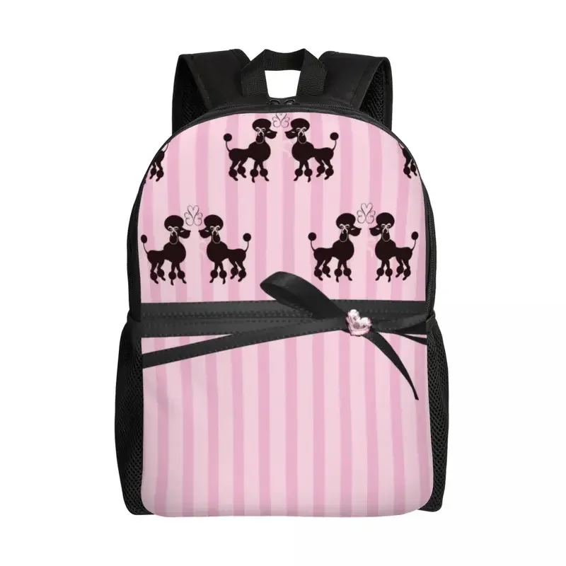 Customized Poodles And Pink Hearts Backpacks Women Men Basic Bookbag for College School Kawaii Poodle Dog Bags