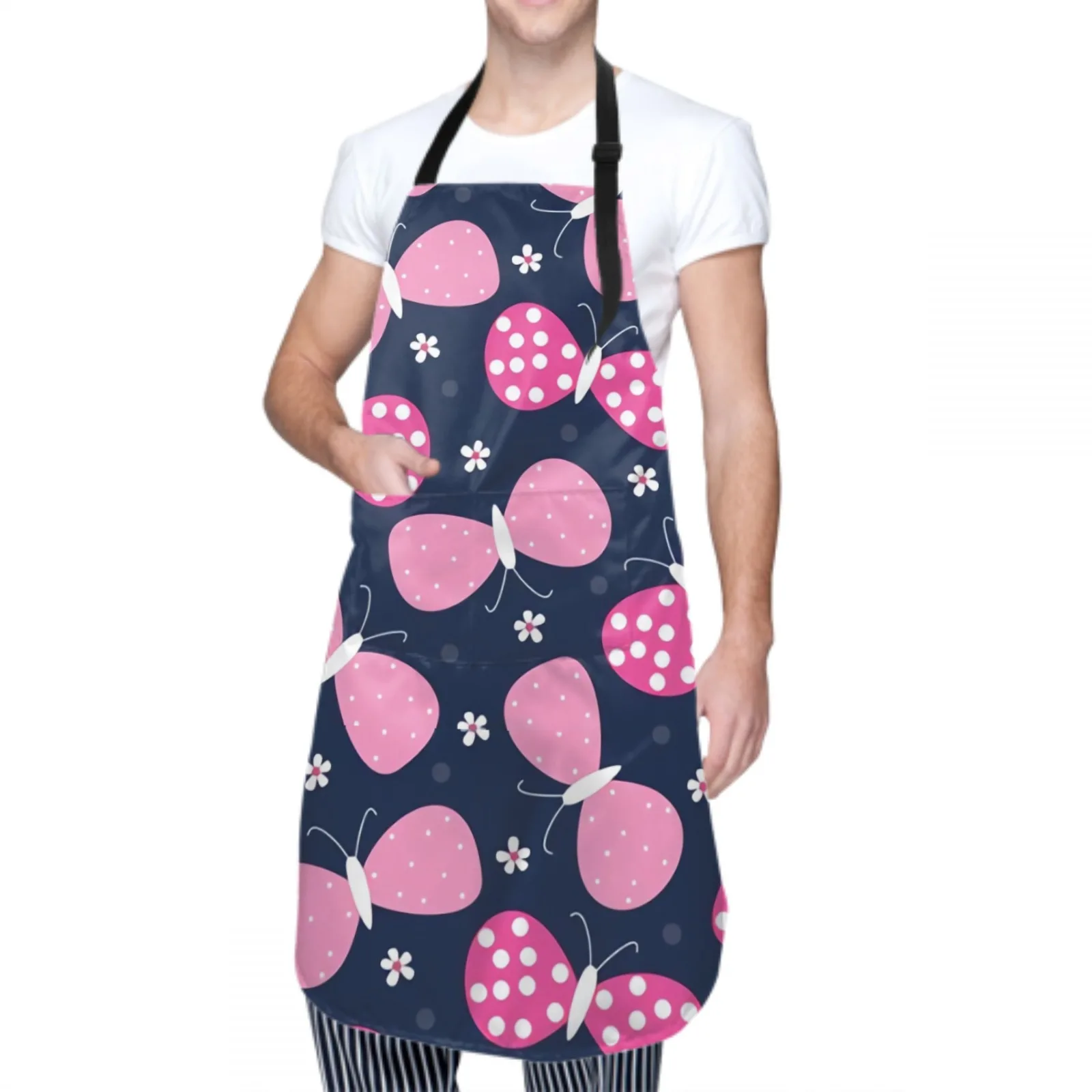 Cartoon Waterproof Apron with 2 Pockets Kitchen Chef Apron Colorful Apron for Hair Brushing Cooking Baking Painting Gardening