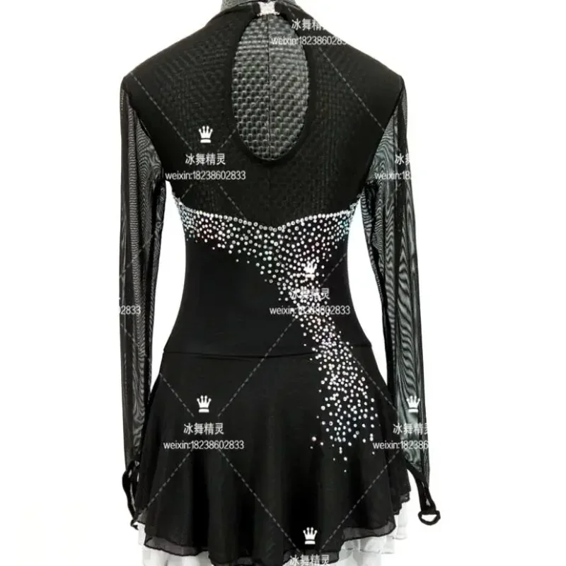 Ice Dance Dress Performance Rhinestone Girls Shiny Figure Skating Black