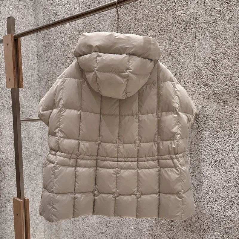 Schinteon Women White Duck Down Vest with Hood Office Lady Sleeveless Jacket Solid Color Drawstring Autumn Winter Gielt 2026 New