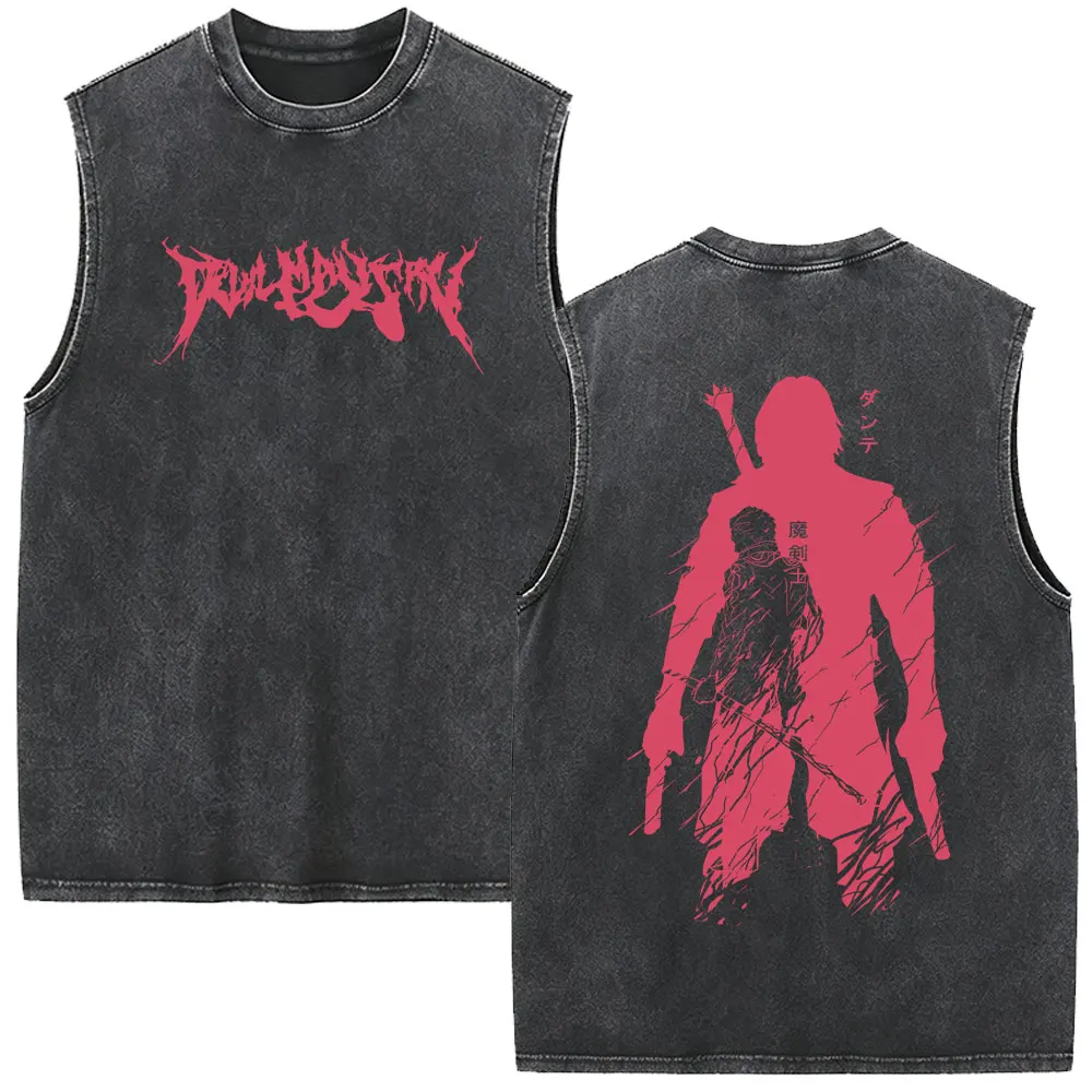 Game Devil May Cry Dante Merch Vintage Washed Tank Tops Men Women Gothic Casual Oversized Sleeveless Vest Male Cosplay T-shirt