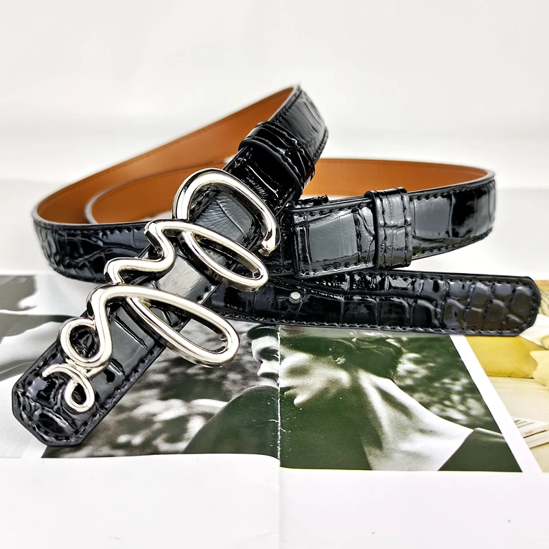 Casual and versatile, simple English letter buckle for women's decoration, thin waist belt with dress, suit, jeans, belt for wom