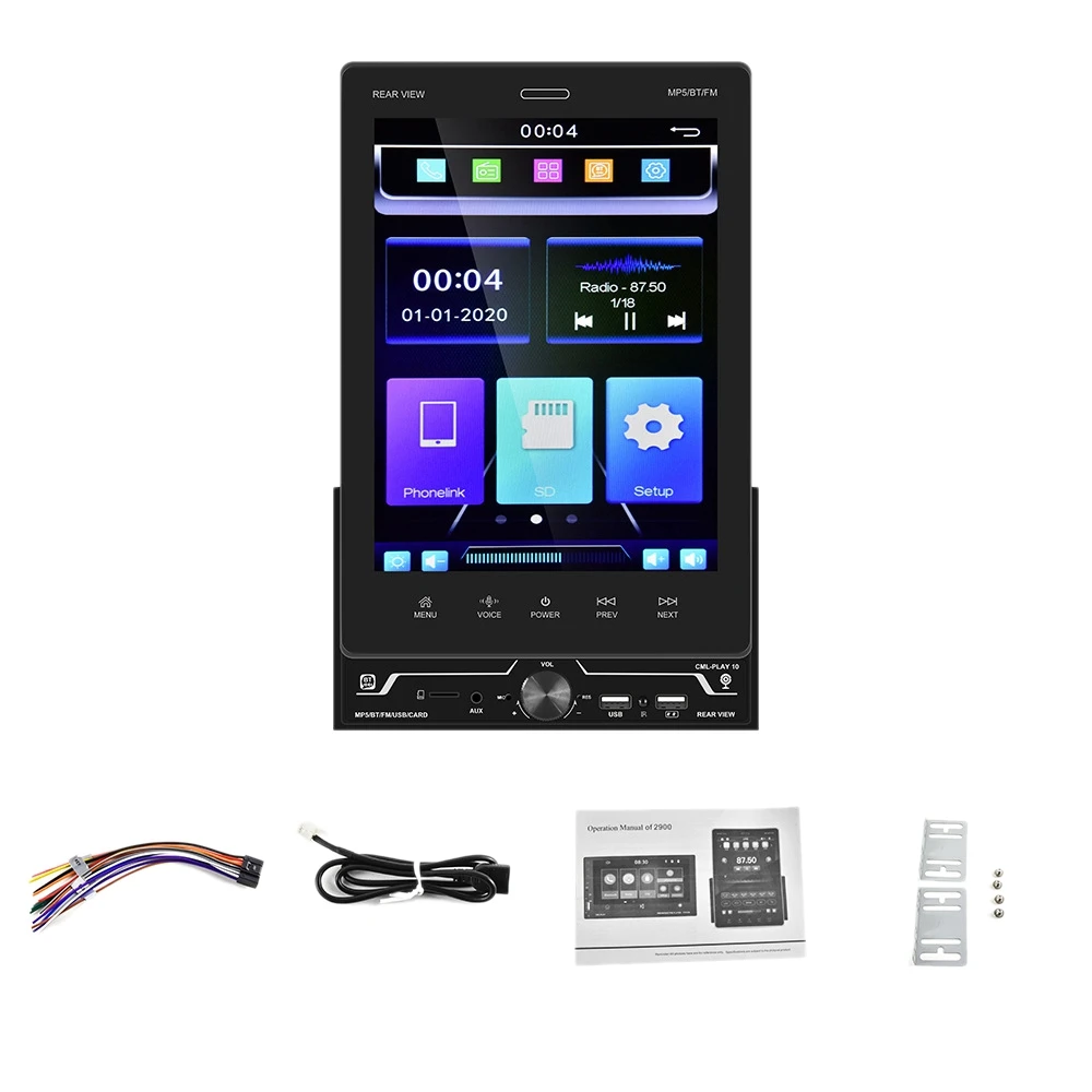 2 Din Carplay Android Auto 9.5 inch Universal Car Radio Detachable Adjustment for- MP5 Player Without Camera