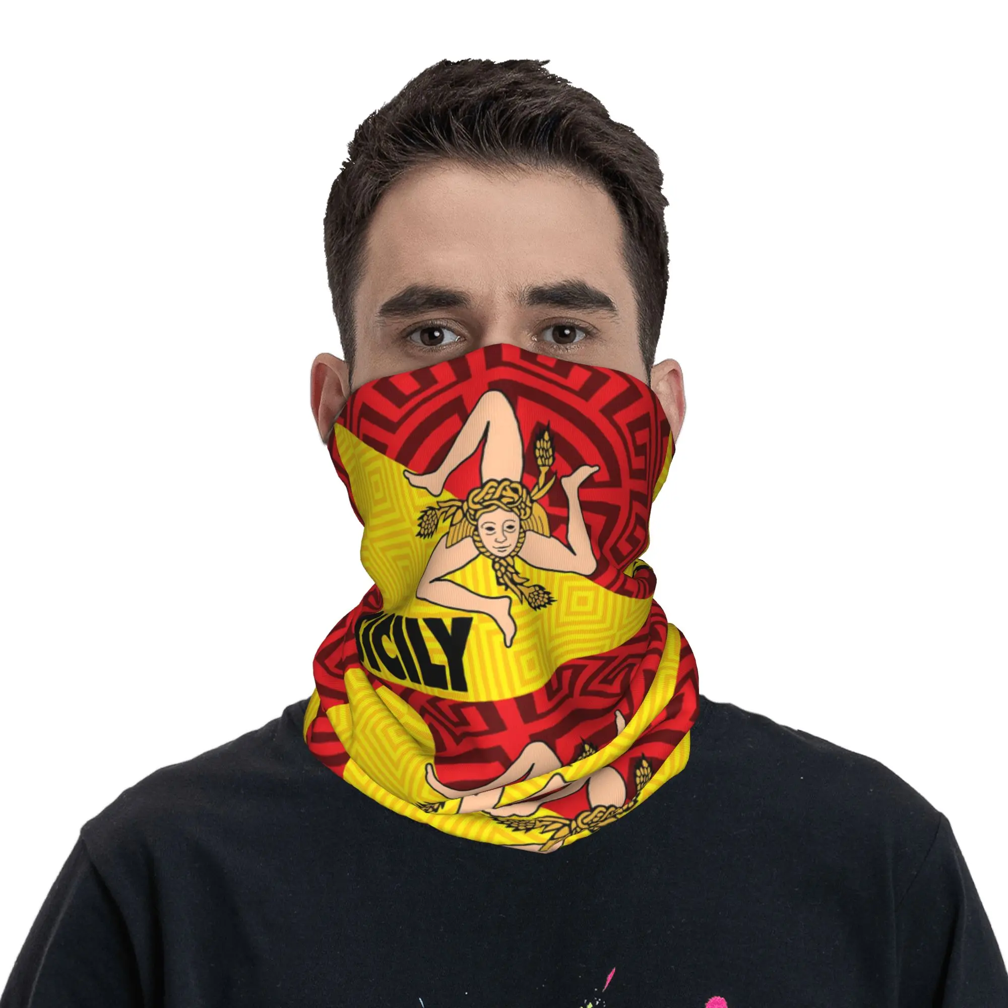 

Бандана-шарф с флагом и гербом Сицилии, ветрозащитный, с принтом, для езды, унисекс, для взрослых