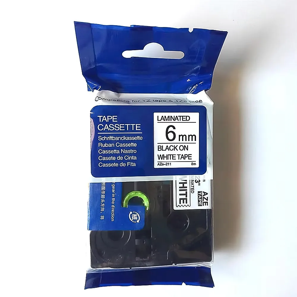 

10PCS Tz 211 Tape Compatible Aze-211 6mm BLACK ON WHITE For Label Tape 6mm Labeling Ribbon For Ptouch Label Maker PTH110PT