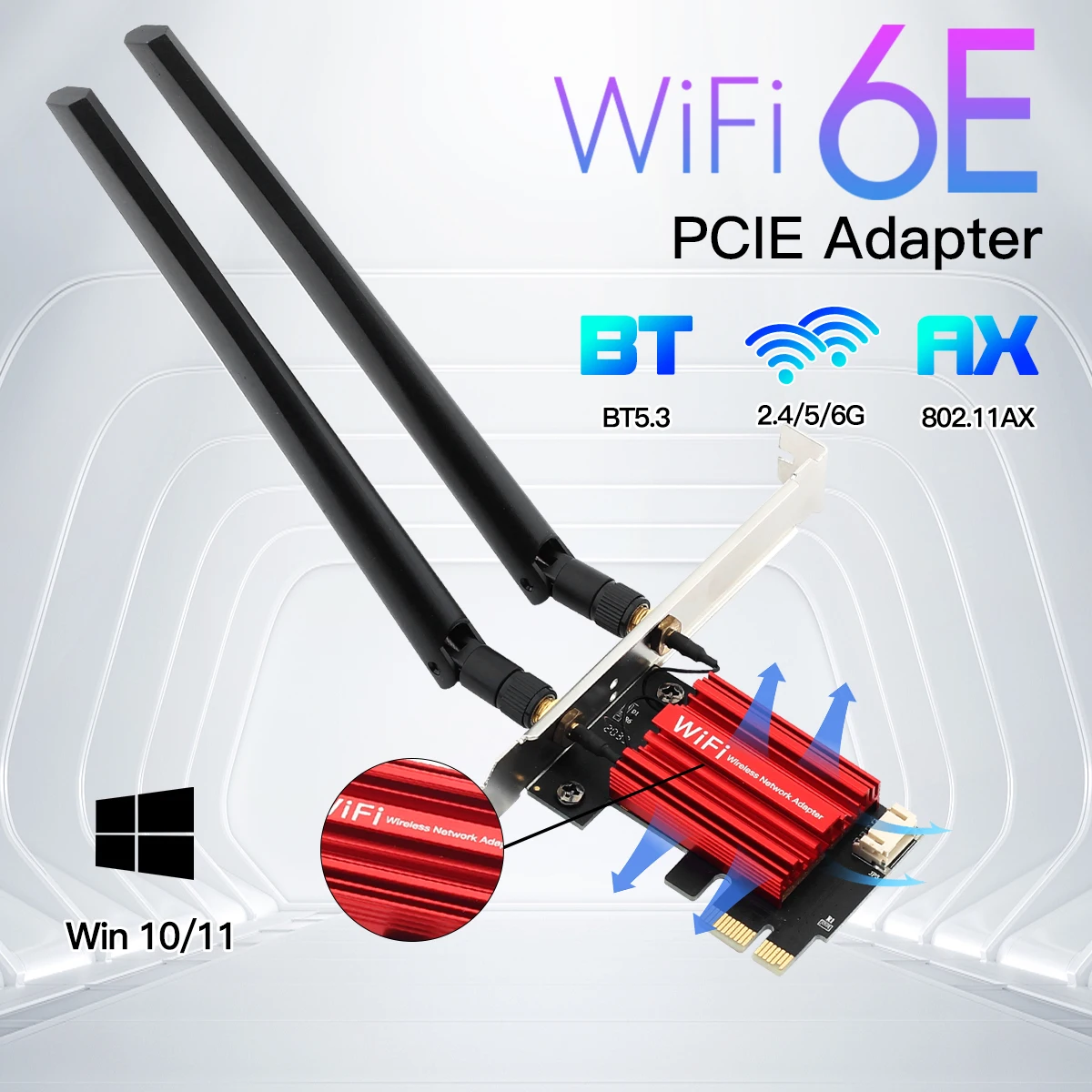 Wifi 6e ax210 pcie adaptador wifi 5400mbps placa de rede ethernet sem fio bt 5.3 2.4g/5g/6ghz banda dupla 802.11ax/ac para win 10 11