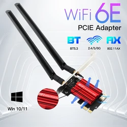 ワイヤレスネットワークカード,デュアルバンドアダプター,6e,ax210,pcie,5400mbps,bt 5.3, 2.4g,5g,6ghz,802.11ax,ac,win 10, 11