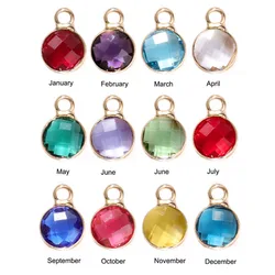 10pcs 6mm Crystal Birthstone Charms Gold Plated Small Round Glass Drop Pendants Jewelry Accessories for Handmade Bracelet Making