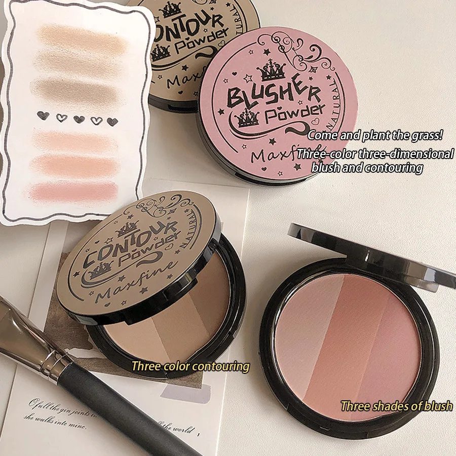 Three-color Blush Palette Delicate Long-lasting Waterproof Non-fading Eyeshadow Blush Integration Tray