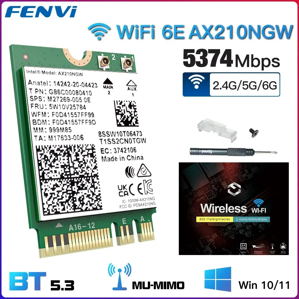 FENVI WiFi 6E Card AX210NGW 5374Mbps 2.4G/5G/6GHz M.2 Wireless Network Card For Bluetooth 5.3 802.11AX For Laptop PC Win 10/11