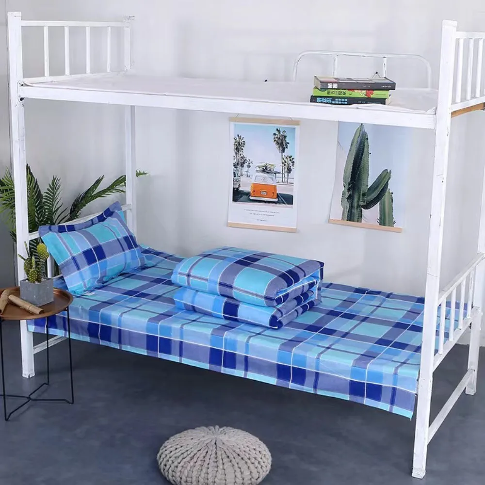 Cotton Bed Sheet Set for Students with Fitted Flat Sheet and Pillowcase Soft Bedding for Dorm Bunk Beds Spring Summer Comfort