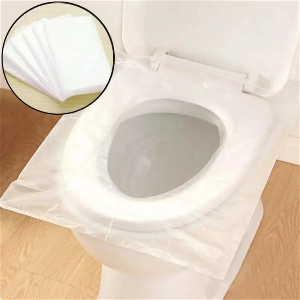 50Pcs Disposable Plastic Toilet Seat Cover Waterproof and Non Slip Individually Wrapped, for Travel, Toilet Seat Protectors