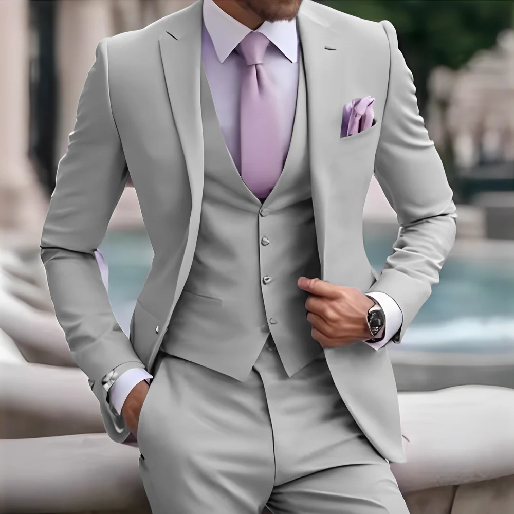 Violet Suit for Groom Wedding Tuxedo Men's Elegant Suit 3-Piece Suit (Jacket Pants Vest) Formal Custom Outfit - Image 6