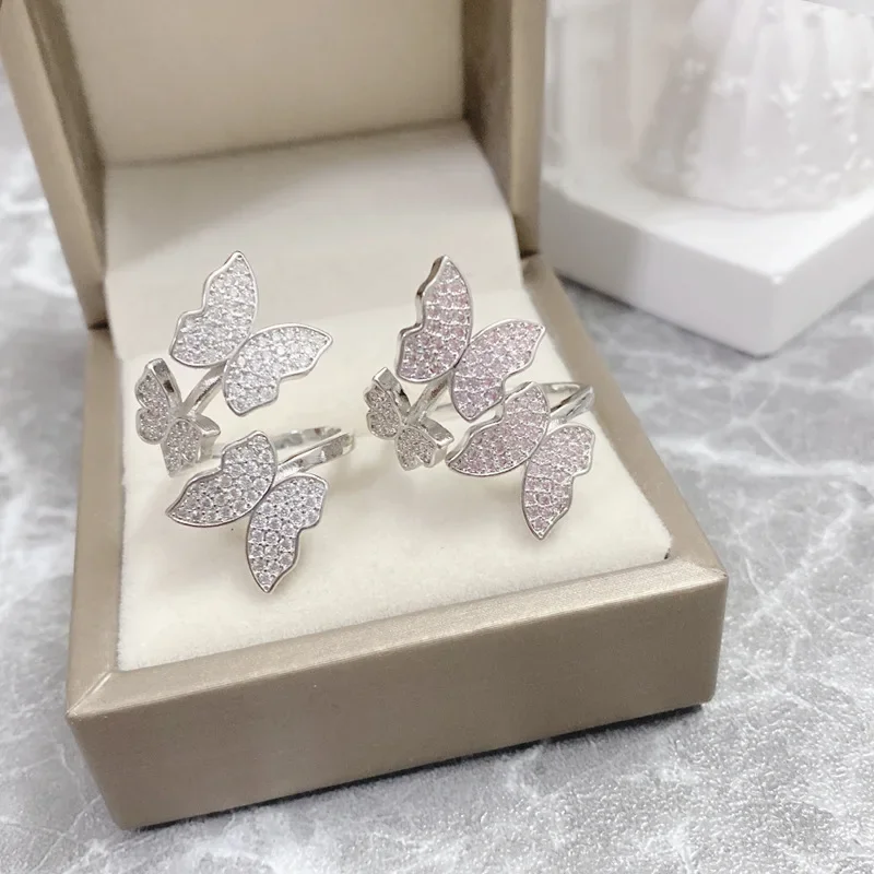 

MDL Moissanit1 style Definition Brilliant Pink Pink Butterfly Multi-Layers Ring Gold-plated Micro-Setting Jointed Fairy Ring