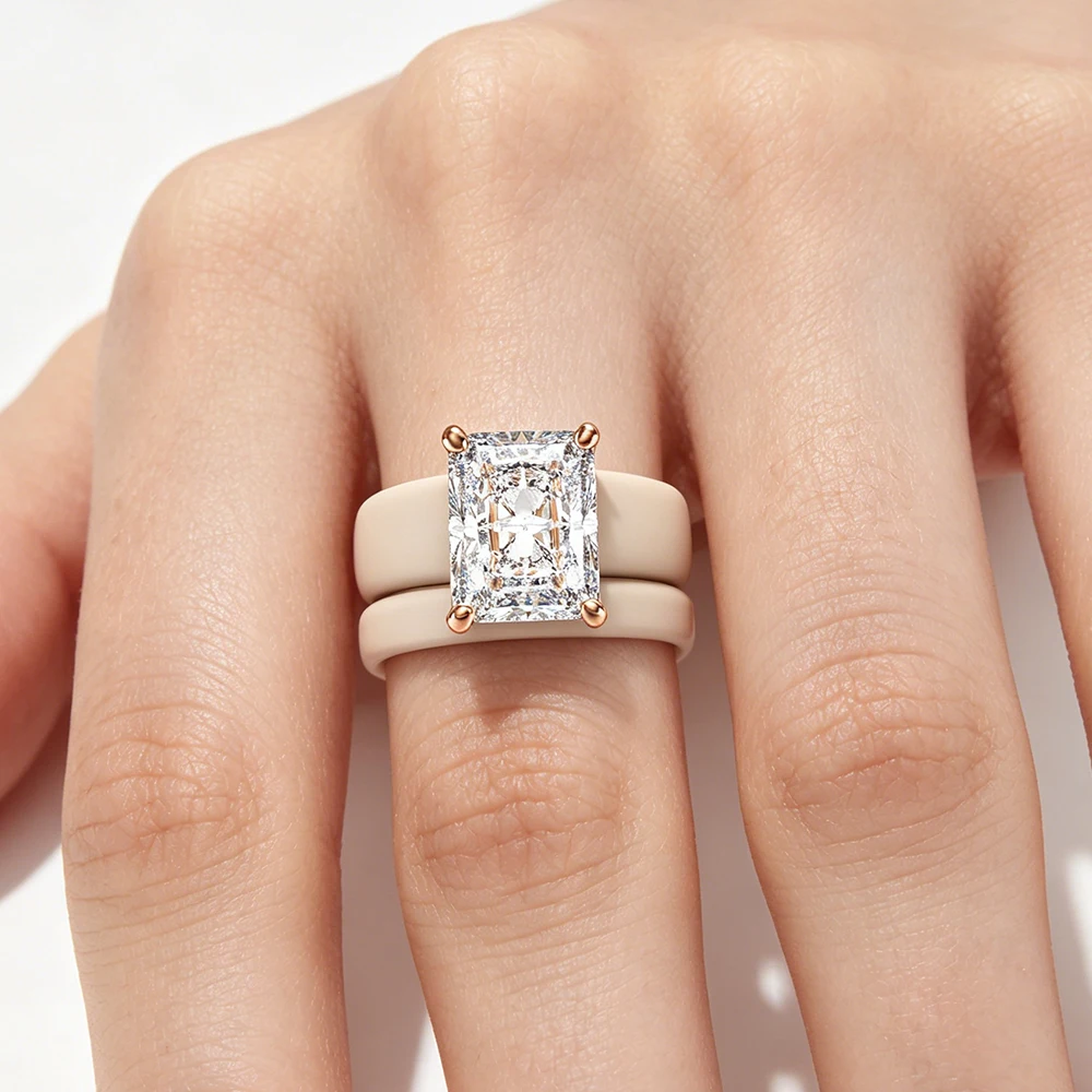 2026 New Trend White Ceramic & Rose Gold Ring, Large Radiant
