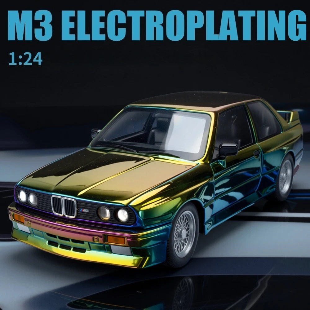 

Машинка-модель 1:24 M3, электролитически покрытая, со звуком и светом, детская игрушка, литая из сплава, коллекционная